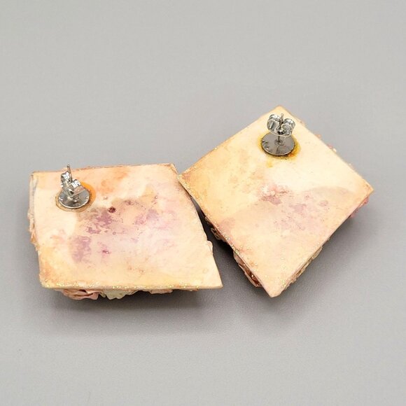 Handcrafted Resin and Polymer Clay Diamond Shaped Stud Earrings Pink Triangle - Picture 5 of 7